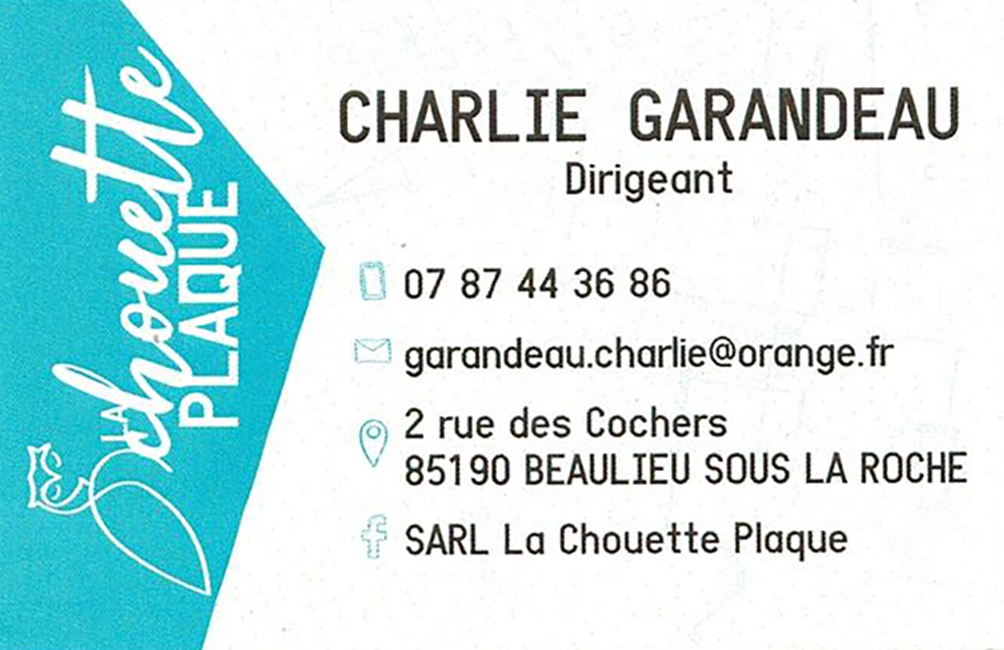 carte de visite LA CHOUETTE PLAQUE